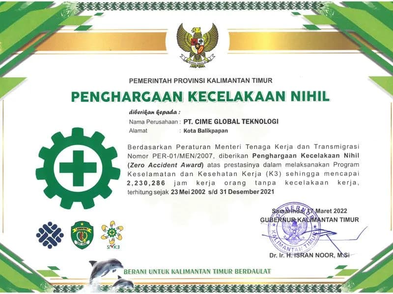 Zero Accident Award — 2,230,286 jam kerja